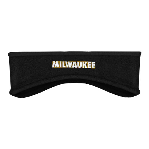  Black Stretch Fleece Headband - University of Wisconsin Milwaukee Wordmark Flat
