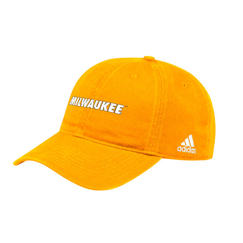  Adidas Gold Adjustable Washed Slouch - University of Wisconsin Milwaukee Wordmark Flat