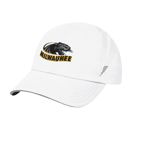  White Performance Cap - University of Wisconsin Milwaukee Panther Head Primary Mark