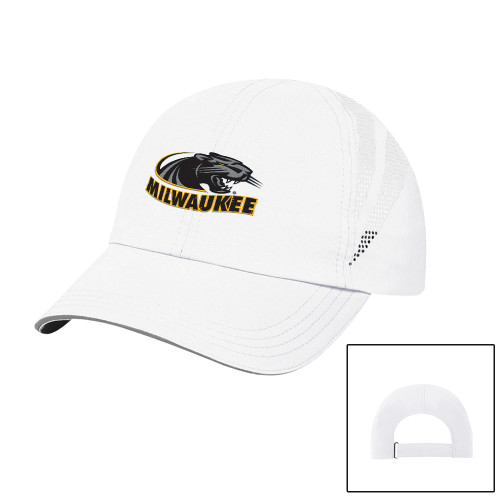  Womens White Performance Cap - University of Wisconsin Milwaukee Panther Head Primary Mark