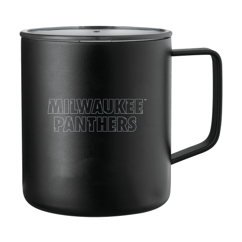  Rover Camp Vacuum Insulated Black Mug 14oz - University of Wisconsin Milwaukee Panthers Wordmark Stacked Engraved