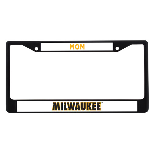  Mom Metal License Plate Frame in Black - University of Wisconsin Milwaukee Wordmark Flat