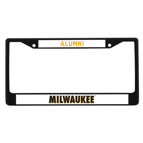  Alumni Metal License Plate Frame in Black - University of Wisconsin Milwaukee Wordmark Flat