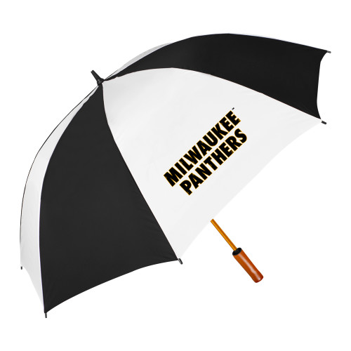  64 Inch Black/White Umbrella - University of Wisconsin Milwaukee Panthers Wordmark Stacked