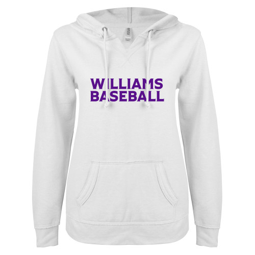  ENZA Womens White V Notch Raw Edge Fleece Hoodie - Williams Baseball