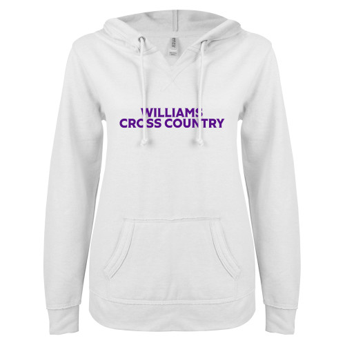  ENZA Womens White V Notch Raw Edge Fleece Hoodie - Williams Cross Country