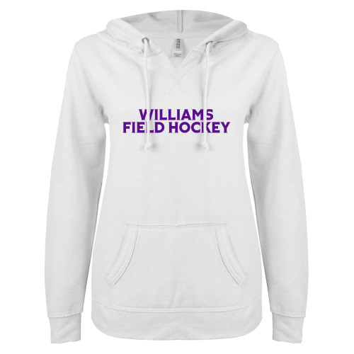  ENZA Womens White V Notch Raw Edge Fleece Hoodie - Williams Field Hockey