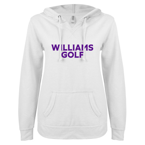  ENZA Womens White V Notch Raw Edge Fleece Hoodie - Williams Golf