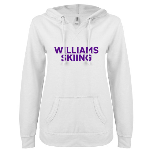  ENZA Womens White V Notch Raw Edge Fleece Hoodie - Williams Skiing