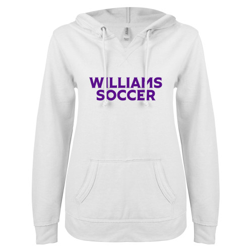  ENZA Womens White V Notch Raw Edge Fleece Hoodie - Williams Soccer