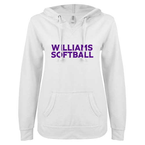  ENZA Womens White V Notch Raw Edge Fleece Hoodie - Williams Softball