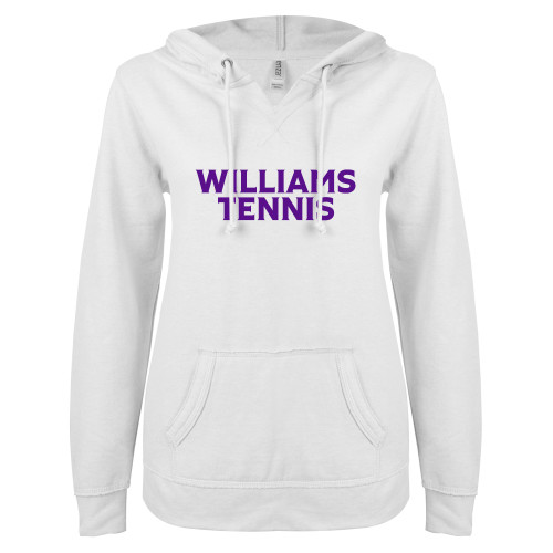  ENZA Womens White V Notch Raw Edge Fleece Hoodie - Williams Tennis