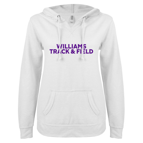  ENZA Womens White V Notch Raw Edge Fleece Hoodie - Williams Track and Field