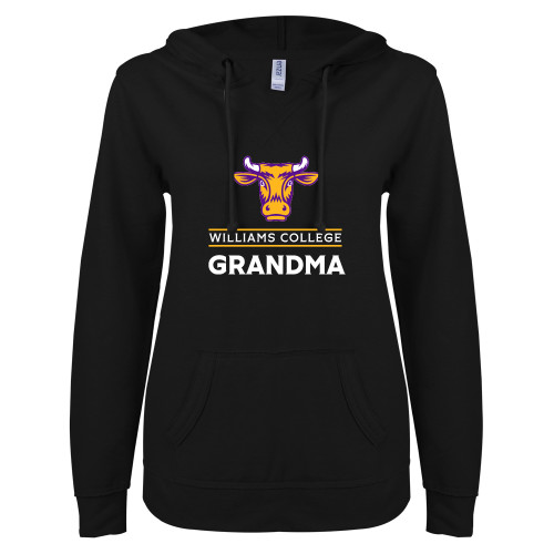  ENZA Womens Black V Notch Raw Edge Fleece Hoodie - Grandma Williams