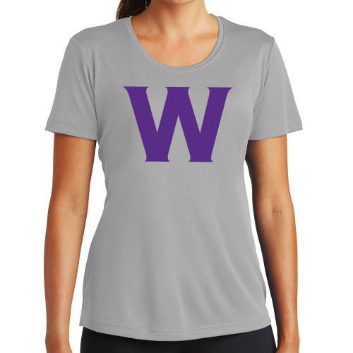  Womens Grey Performance Short Sleeve Tee - W Logo