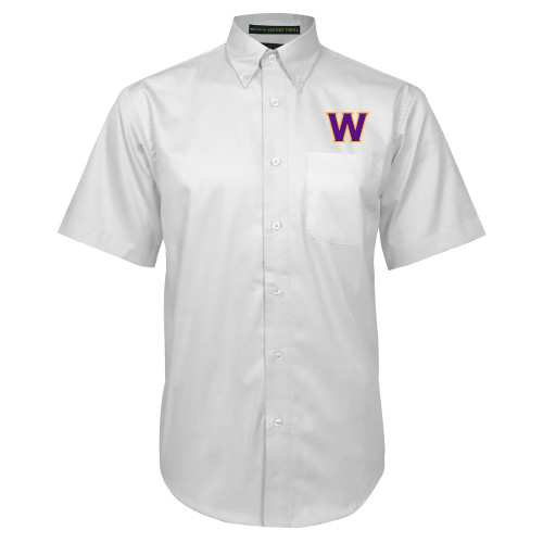  White Twill Button Down Short Sleeve - W Logo