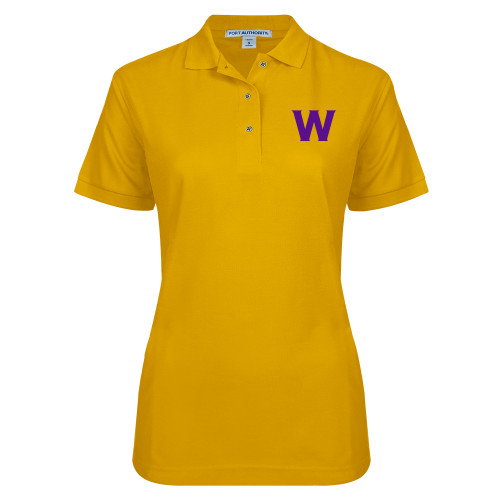  Womens Silk Touch Gold Pique Polo - W Logo