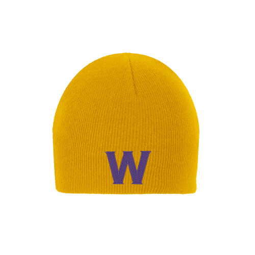  Gold Knit Beanie - W Logo