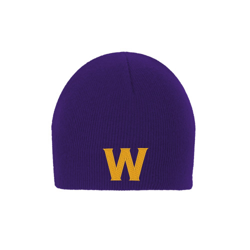  Purple Knit Beanie - W Logo
