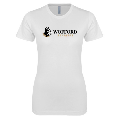  Next Level Womens White Boyfriend Tee - Wofford Terriers w/ Terrier Flat