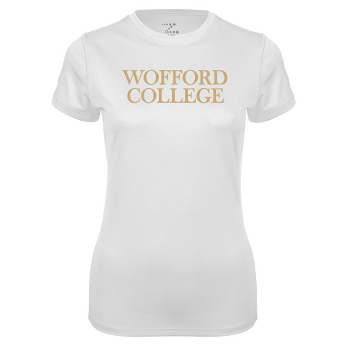  Womens White Performance Tee - Wofford College Stacked