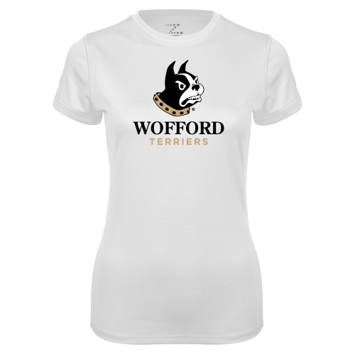  Womens White Performance Tee - Wofford Terriers w/ Terrier