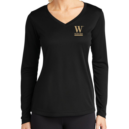  Womens Black Performance Long Sleeve V Neck Shirt - W Wofford
