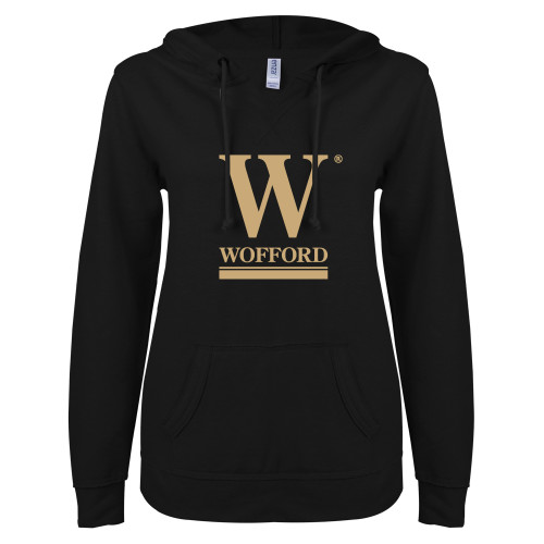  ENZA Womens Black V Notch Raw Edge Fleece Hoodie - W Wofford