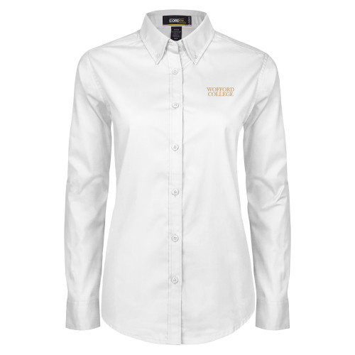  Womens White Twill Button Down Long Sleeve - Wofford College Stacked