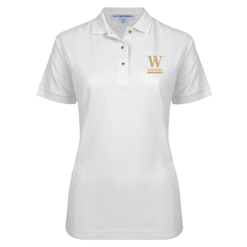  Womens Silk Touch White Pique Polo - W Wofford