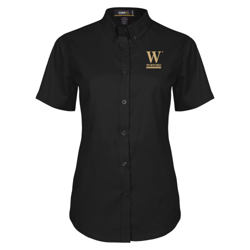  Womens Black Twill Button Up Short Sleeve - W Wofford