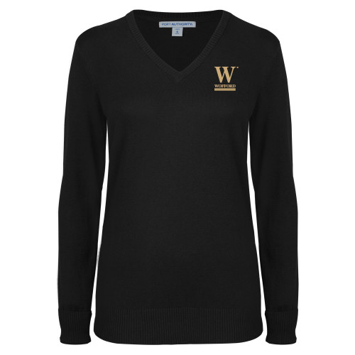  Womens Black VNeck Sweater - W Wofford