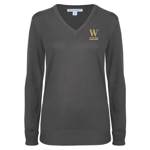  Womens Charcoal Heather VNeck Sweater - W Wofford