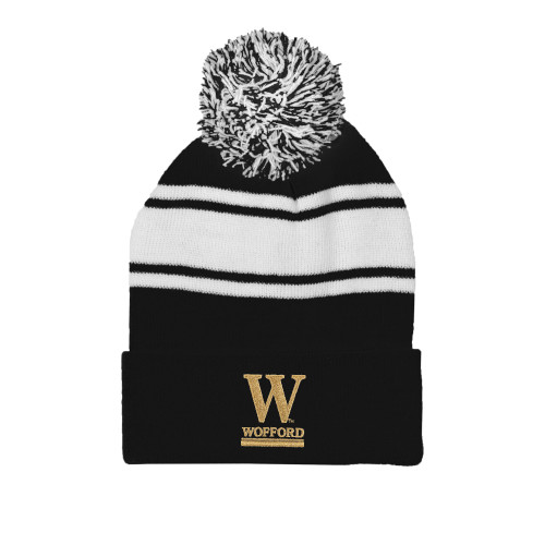  Black/White Two Tone Knit Pom Beanie w/Cuff - W Wofford