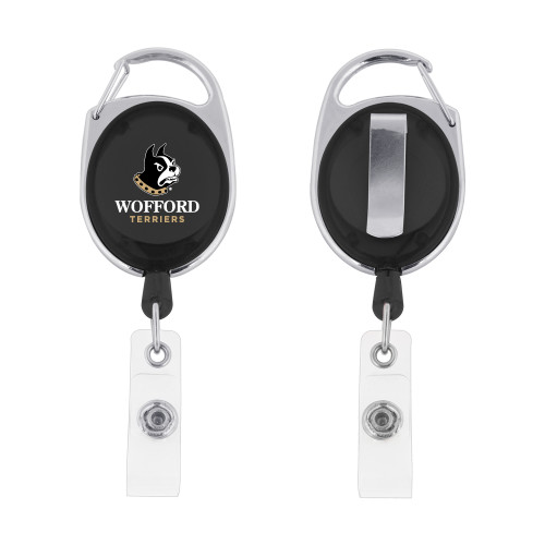  Black Oval Retractable Badge Holder w/Clip - Wofford Terriers w/ Terrier