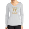 Thumbnail image for  Womens White Performance Long Sleeve V Neck Shirt