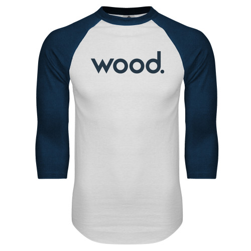 White/Navy Raglan Baseball T Shirt-Primary Logo