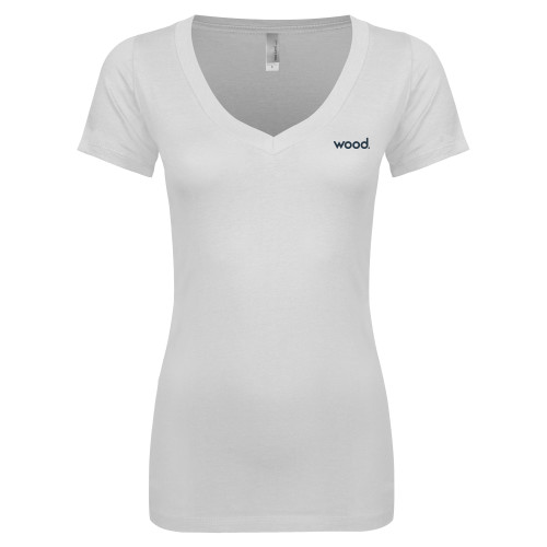 Next Level Womens White Ideal V Tee-Primary Logo