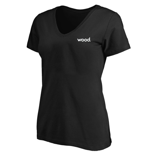 Womens Plus Black V Neck T Shirt-Primary Logo