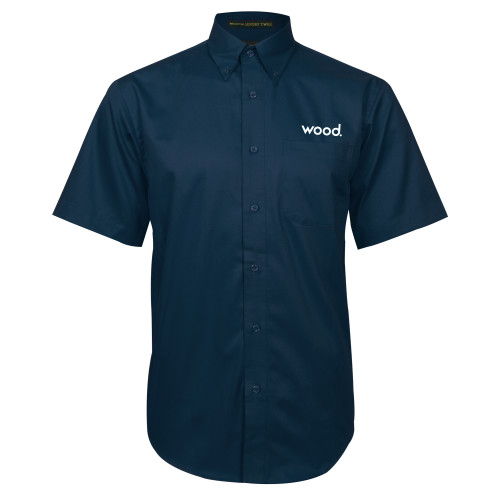 Navy Twill Button Down Short Sleeve-Primary Logo