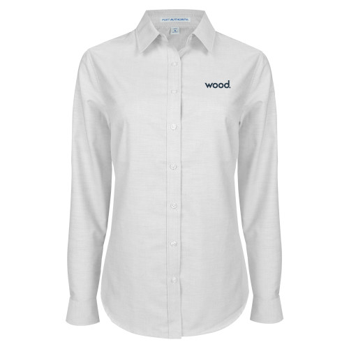 Womens White Oxford Shirt-Primary Logo