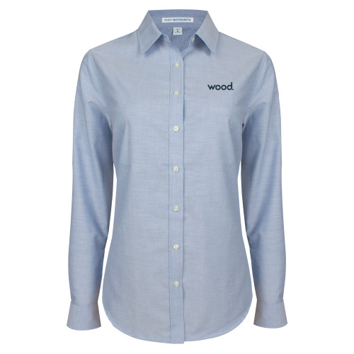 Womens Light Blue Oxford Button Down-Primary Logo
