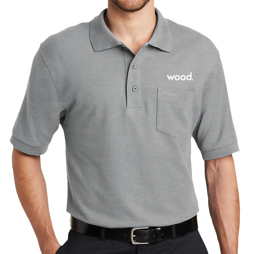 Grey Silk Touch Polo w/ Pocket-Primary Logo