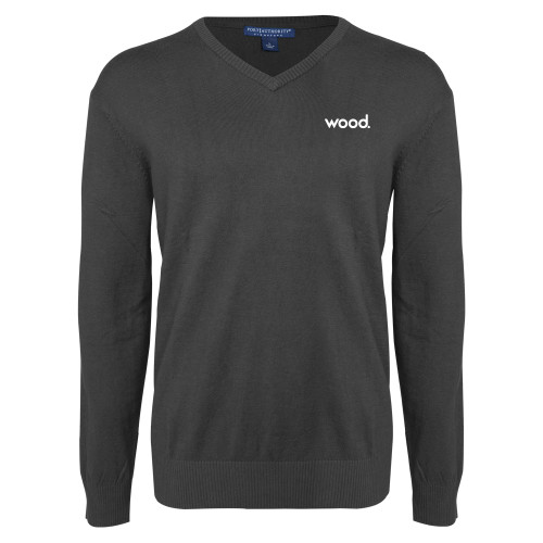 Charcoal Heather VNeck Sweater-Primary Logo