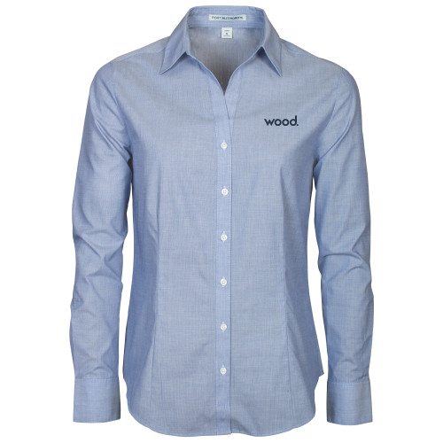 Womens Light Blue Poplin Crosshatch Long Sleeve Shirt -Primary Logo