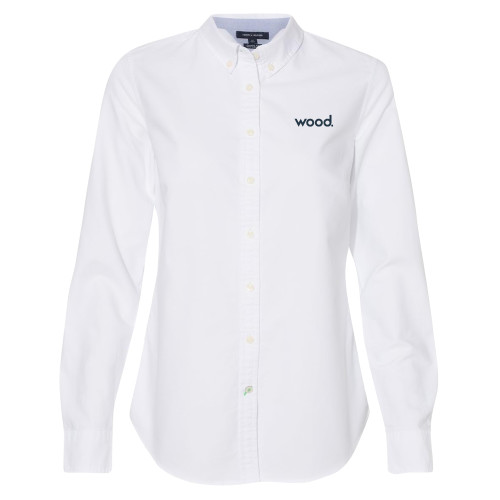 Womens Tommy Hilfiger White Solid Oxford Shirt-Primary Logo