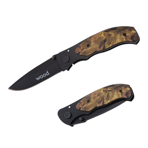 Black Stainless Steel Camo Utility Knife-Primary Logo Engraved