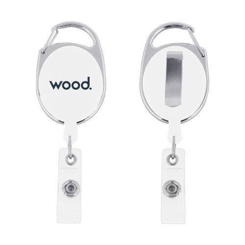 White Oval Retractable Badge Holder w/Clip-Primary Logo