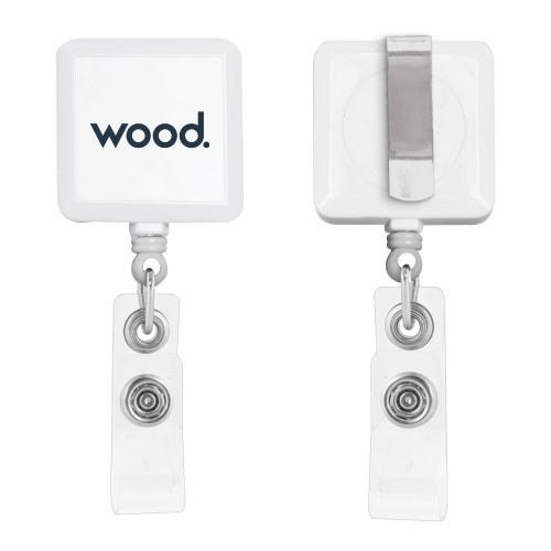 White Square Retractable Badge Holder-Primary Logo