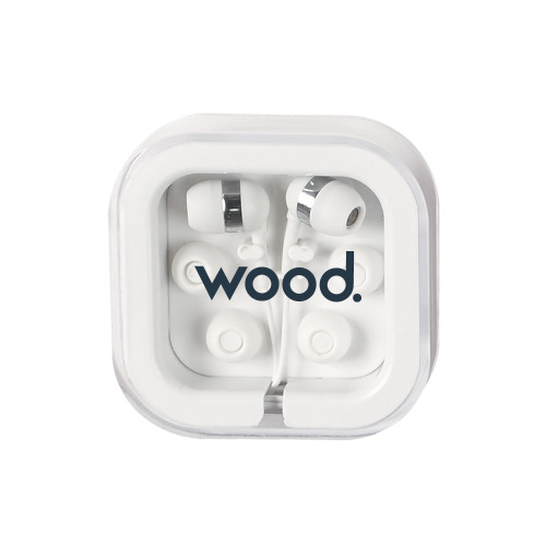 Ear Buds in Clear Square Case-Primary Logo